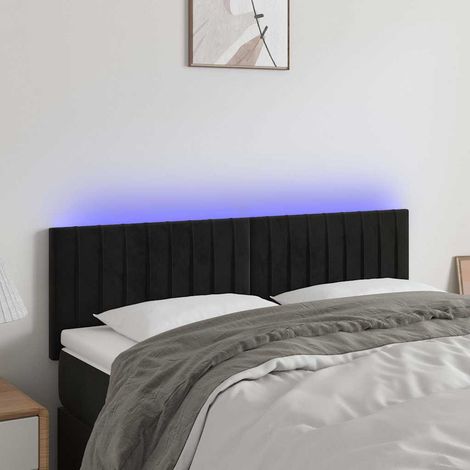 Tête de lit à LED, velours noir, hauteur réglable, 144 x 5 x 78/88 cm - PANGIVO (1/5)