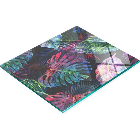 Tagliere decorativo in vetro temperato con motivo giungla e foglie, 60x52 cm (1/5)