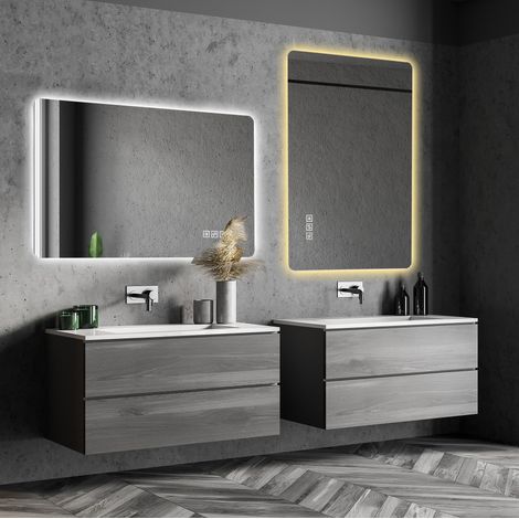 Miroir LED salle de bain 60 x 100 cm en verre argenté, anti-buée, pour salle de bain FLORAGRACE (1/5)