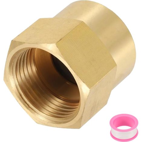 Raccord De Tuyau en Laiton, 3/4" G Femelle x 3/4" NPT Femelle Raccord De Tuyau Hexagonal en Laiton, Adaptateur De Raccord De Tuyau 3/4" à 3/4" Femelle avec PTFE Et Joints, Ton Or (1/5)