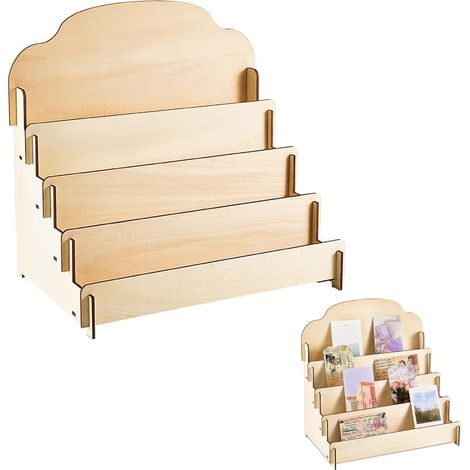 Expositor de madera de 4 niveles para tarjetas de felicitación, postales, pegatinas y joyas. (1/5)