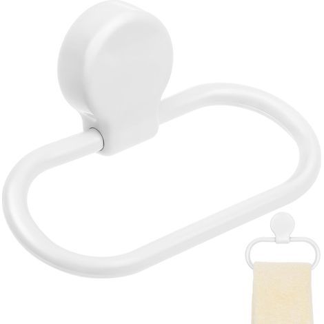 Weißer, rechteckiger Handtuchring aus ABS zur Wandmontage, selbstklebend, für Bad, Küche, WC (1/5)