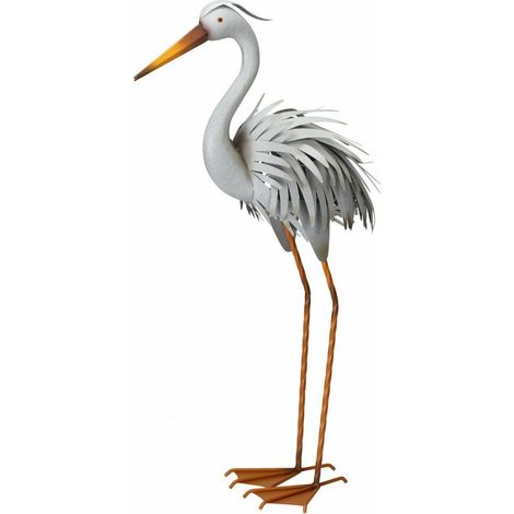 Airone decorativo in metallo, 78,5 cm - un'elegante statuetta da giardino. (1/3)