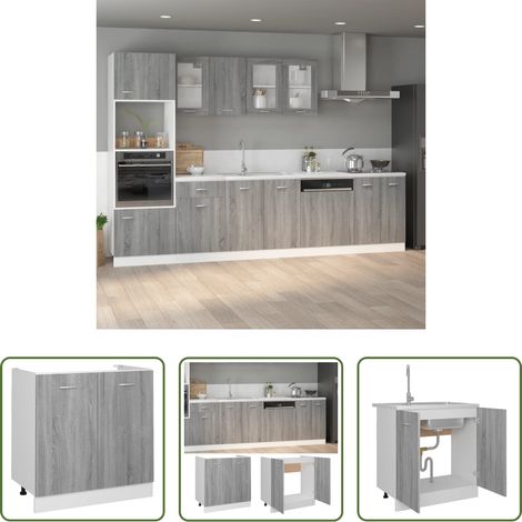 vidaXL Plancher d'évier -  Meuble sous-évier "Lyon" Gris Sonoma 80 x 46 x 81,5 cm Bois d'ingénierie (1/5)