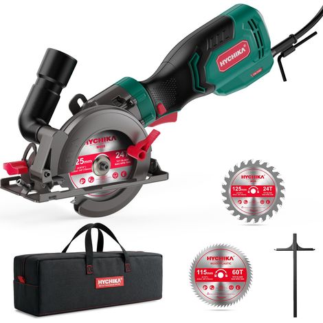 Scie Circulaire, Mini Scie Circulaire 750W 3500 tr/min avec Sac de Transport, 3 Lames de Scie 115+125mm, Rail de Guidage, Profondeur de Coupe 48mm (90°), pour Bois, Métal Doux, Plastique (1/5)