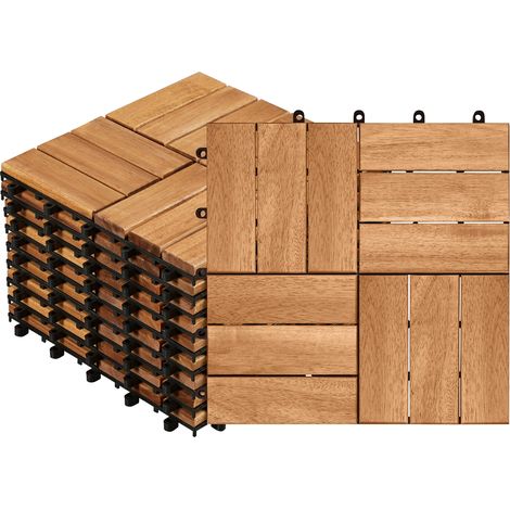Yaheetech Piastrelle da Giardino in Legno di Acacia 30 x 30 cm Pavimento Impermeabile Resistenti alle Intemperie per Esterni Balconi Giardino Terrazzo 10 pcs (1/5)