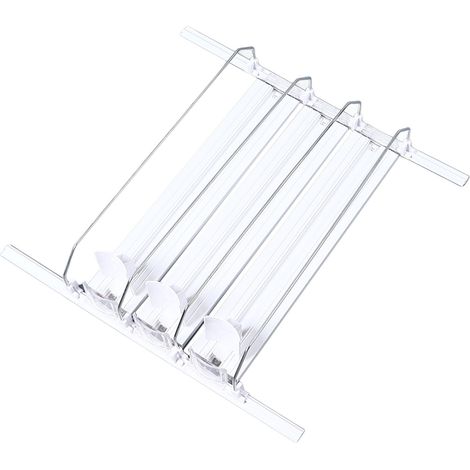 Support pour boissons 38cm blanc pour réfrigérateur, distributeur de soda automatique avec poussoir pour canettes 12oz 16oz 20oz, largeur ajustable en forme E (1/5)