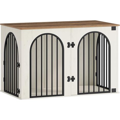 Cage pour Chiens, Table d’Appoint, Niche Moderne pour Chiens Intérieur, Cage Chien de Taille Moyenne, Maisonnette pour Animaux, 3 Portes, Porte arquée,Blanc et Marron
