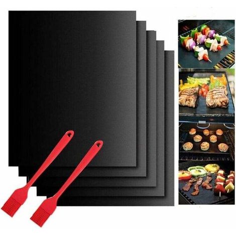 Grillmatte, 5-teiliges Grillmatten-Set - 40 x 33 cm, wiederverwendbare Grillmatte, Teflonmatte, für Gas-, Elektro- und Holzkohlegrills (40 x 33 cm) - Crezuo