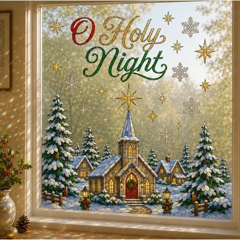 New Creative Large Christmas Window Sticker, Christmas Decoration, Flat Poster, Waterproof Sticker - Castle - 7070cm