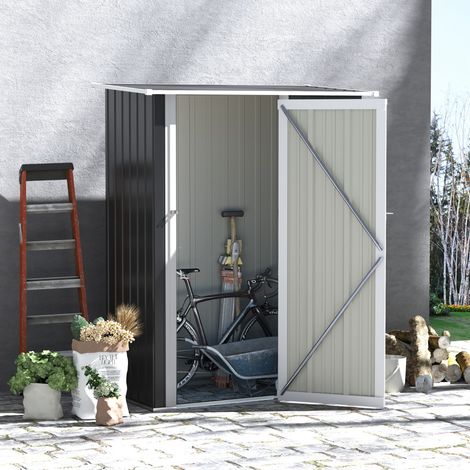 REDOM caseta de jardín 142x84x189 cm, puerta grande con pestillo, techo inclinado, acero gris oscuro (1/5)