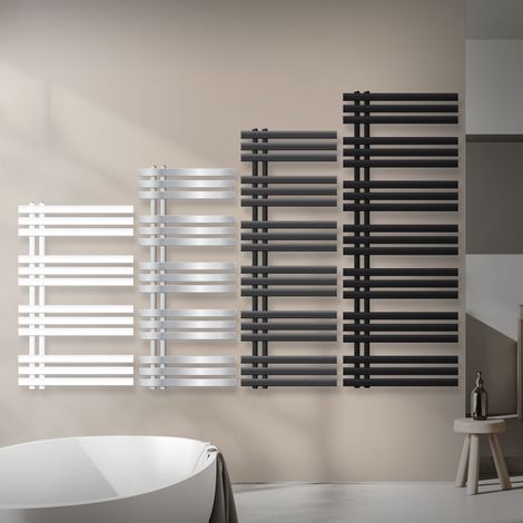 LuxeBath Radiateur Salle de Bain Design Iron EM 600x1600 mm, en Acier, Noir Mat, Sèche-Serviette à Panneaux, Porte-Serviettes Chauffant, Raccordé au Système Chauffage Central, Kit de Montage Inclus