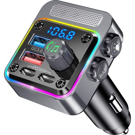 Bluetooth voiture, Transmetteur FM Bluetooth, Pd 36W qc3.0 18w charge rapide, allume - cigare avec musique, téléphone mains libres, basse, adaptateur radio de voiture, lecteur audio mp3 (1/5)