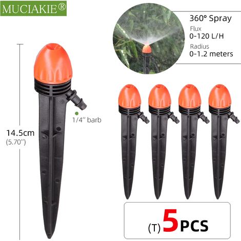 Lot de 5 arroseurs de jardin (24 types) avec piquet, goutteurs à réfraction à atomisation réglable, buses à vortex, raccord cannelé 1/4'' (1/5)