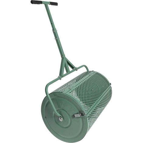 Rouleau Épandeur 75L Compost Semences Gazon Pelouse Métal Vert anti-rouille, tambour en maille métallique, sépare les grosses particules, semis uniforme, pente/terrain plat, poignée (1/5)