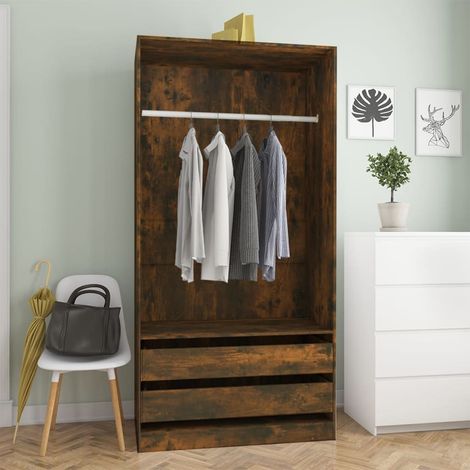 Garde-robe Armoire de Rangement Armoire de vêtements Penderie Chêne fumé 100x50x200 cm Bois d'ingénierie VXN5122 (1/5)