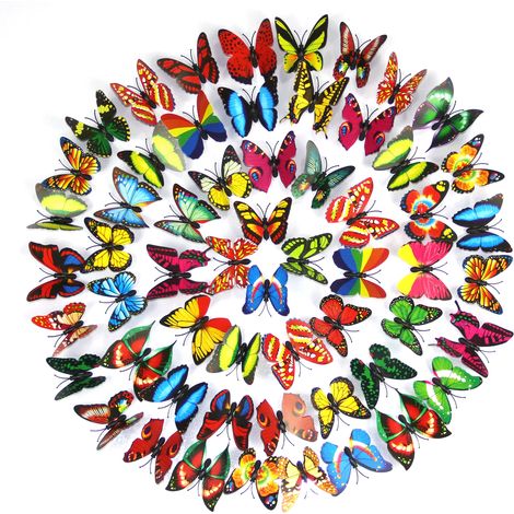 Autocollant Mur Papillon 3D - Décor Murale DIY Réutilisable - Pour Chambre Bébé Mariage Fête Anniversaire - Lot de 200 Pièces (1/5)