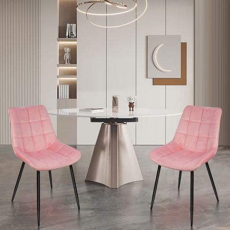Lot de 2 Chaise d'appoint rembourrée, Chaises de cuisine en Velours, avec pieds en métal, Chaises de salon Sans accoudoirs, Rose (1/5)