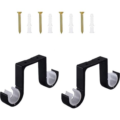 2 Pcs Support de Plafond Supports Noir Supports pour Barre Rideau Double -Support de Tringle à Rideau de Fixation au Plafond en alliage d'aluminium avec 4 Vis Tuyaux d'expansion (1/4)