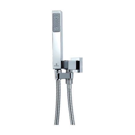 SET "CUBE" IN OTTONE DOCCIA+SUPPORTO INCASSO GIREVOLE+FLESSIBILE Cromo