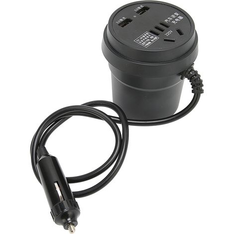 Onduleur Voiture Noir 150W DC 12‑24V vers AC 110V‑220V avec 2 Ports USB pour Véhicule (1/5)