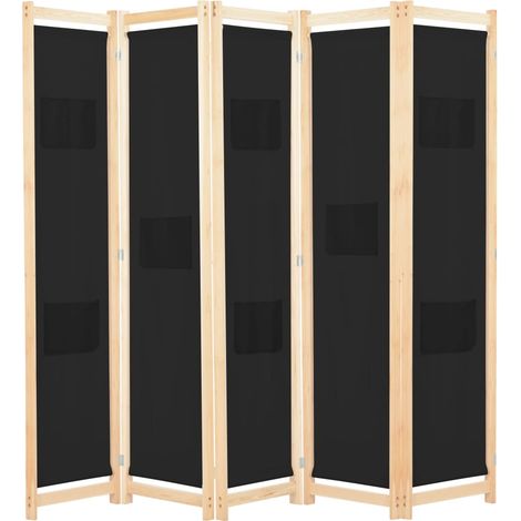 vidaXL Divisorio a 5 Pannelli Nero 200x170x4 cm in Tessuto