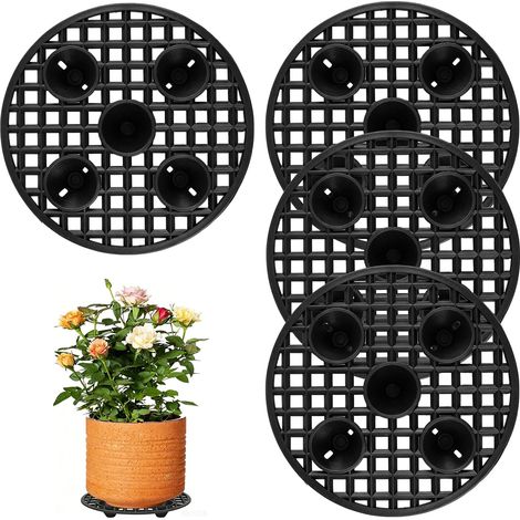 Lot de 4 Grilles de Drainage pour Pot de Fleurs Rondes 20cm, Support Surélevé en Plastique pour Plantes Intérieur Bonsai Jardin, Noir (1/5)