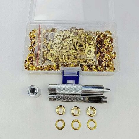 Œillets Kit, 100 Ensembles Œillets 12 mm Œillets, Kit de réparation de bâche, Avec 3pcs Grommet Outils à Oeillet Œillets Kit pour Bâche, Tissu, Rideaux ( Or) (1/4)
