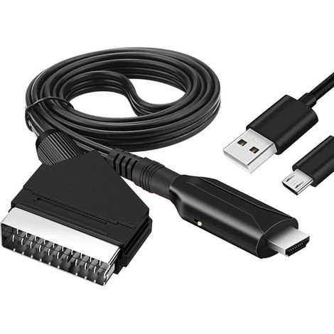 SCART to HDMI cable, all-in-one SCART to HDMI converter, 1080p/720p SCART to HDMI audio/video converter with HDMI cable for HDTV