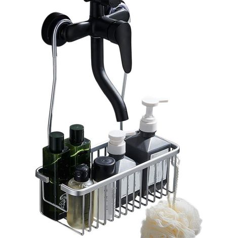 Étagère suspendue de douche sans perçage – Panier de rangement pour shampoing et savon – Accessoire de salle de bain – Argent (1/5)