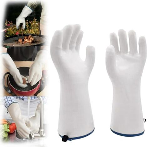 Guanti da forno in silicone liquido, resistenti al calore e con dita, ideali per cucinare, grigliare e cuocere al forno (bianchi, a forma di L).
