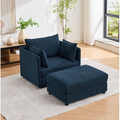 Poltrona 1 posto 149x103,5x81 cm con pouf contenitore modulare per soggiorno, struttura stabile, velluto - blu (1/5)