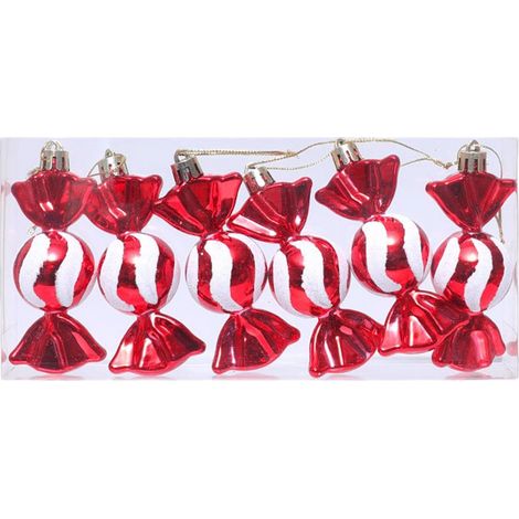 Boule De Noël - En Plastique - Rouge Blanc - 6 Pièces - Pour Arbre De Noël Et Décoration De Fête