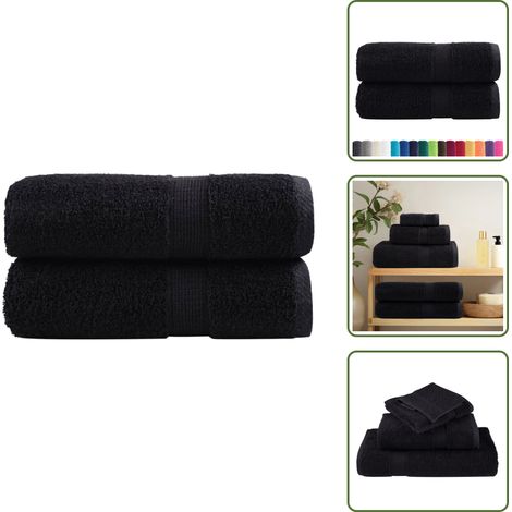 The Living Store Premium Waschhandtücher SOLUND 2 Stück Schwarz 30x30 cm 600 g/m² - Baumwollhandtuch (1/5)