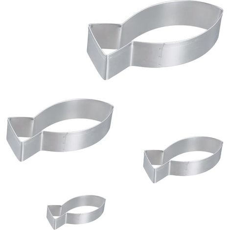 Set di 4 formine per biscotti Allecto Plus: forme di pesce in acciaio inox per compleanni di bambini, riutilizzabili e facili da pulire. (1/5)