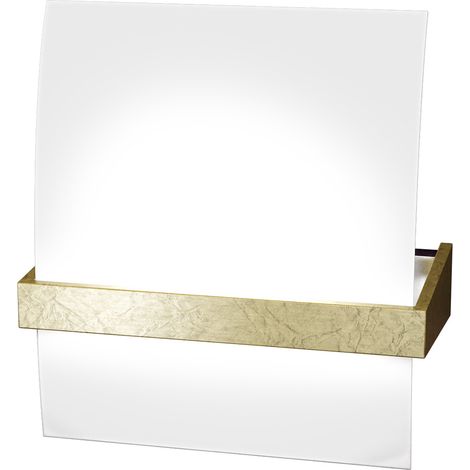 Applique Contemporanea Wood Metallo Foglia Oro Vetro Bianco 1 Luce E27