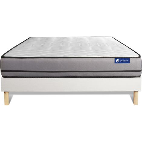 Ensemble matelas ACTIMEMO 200x200cm 2 faces à MÉMOIRE DE FORME 3zones de confort + sommier KIT blanc (1/5)