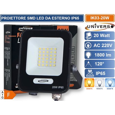 UNIVERSO IK03-20W-N PROIETTORE SMD LED 20W DA ESTERNO IP65 1800LM BIANCO NATURALE - 4000K (1/2)