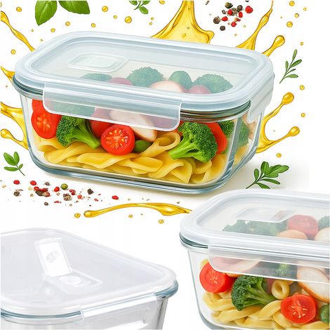 Fiambrera de vidrio de 1040 ml, recipiente hermético para alimentos.