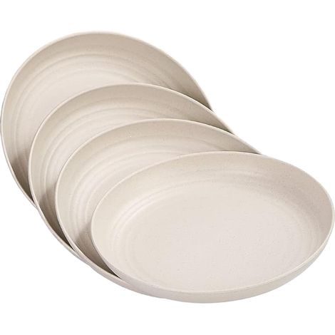 Lot de 4 assiettes en plastique réutilisables, incassables, 20 cm, assiettes de camping légères pour pique-nique, salade, pâtes, fête, maison, bureau, passent au lave-vaisselle et au micro-ondes (1/5)