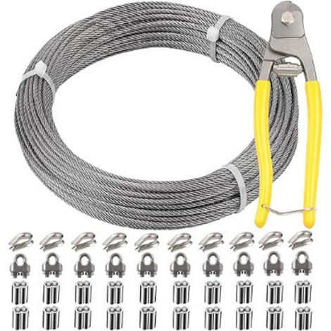 Cable de acero de 30 m, con funda y pivote, kit de suspensión para exteriores, valla de jardín.