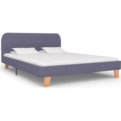 Bed Frame  Light Grey  Iron, Solid Wood, MDF, Polyester  Double vidaXL (1/5)