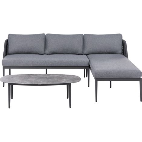Conjunto de jardín elegante de 3 plazas con sofá esquinero izquierdo y mesa de centro muebles de exterior de tela estructura de aluminio gris Leffe
