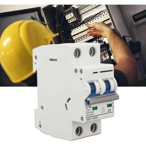 Disjoncteur miniature DC1000V 16A, interrupteur d'isolement solaire bipolaire, unité de déclenchement thermomagnétique, montage sur rail DIN C16 pour systèmes photovoltaïques solaires. (1/5)