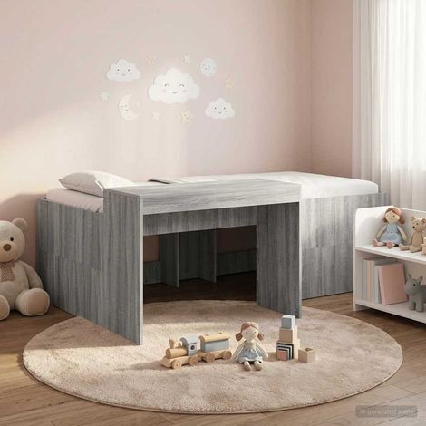 Cama alta para niños con escritorio gris 75 x 190 cm