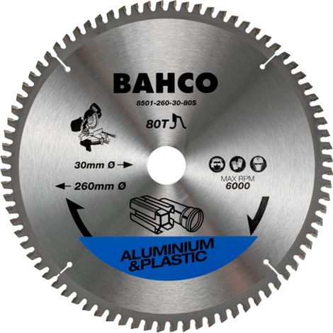 Bahco Kreissägeblatt, 260 mm, 80 Zähne, 30 mm Innen-Ø, für Alu und Kunststoff, für Gehrungssägen