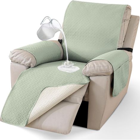 Housse de fauteuil inclinable imperméable 1 place avec poches latérales, antidérapante, lavable, vert clair (1/5)