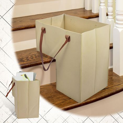 Panier escalier,Paniers d'escalier,Panier rangement en forme de L,avec poignées en cuir synthétique,Stockage pour linge, jouets, articles ménagers(Beige) (1/5)