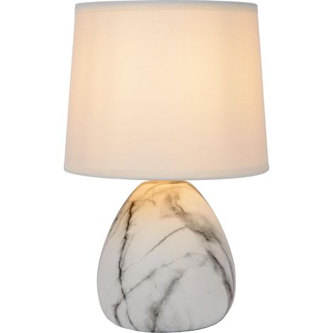 Lampe de table en céramique blanche Ø16 cm – Abat-jour en lin – Interrupteur On/Off sur le câble – Éclairage LED – Lucide