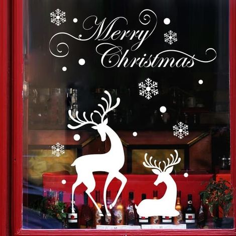 Décoration murale autocollante de Noël pour fenêtre, flocon de neige blanc et renne (1/5)